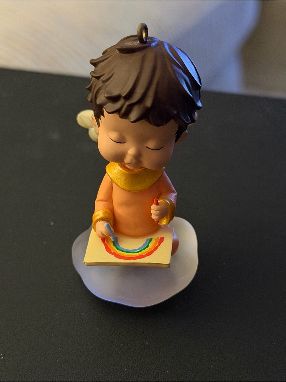 Hallmark Peach Angel Ornament with Brown Hair and Rainbow Art - Dahlia 2014